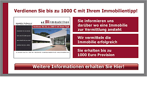 Verdienen Sie bis zu 1000 Euro mit Ihrem Immobilientipp beim Makler für Immobilien