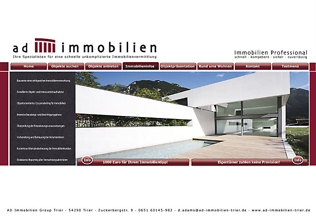 Homepage der AD Immobilien Group Trier