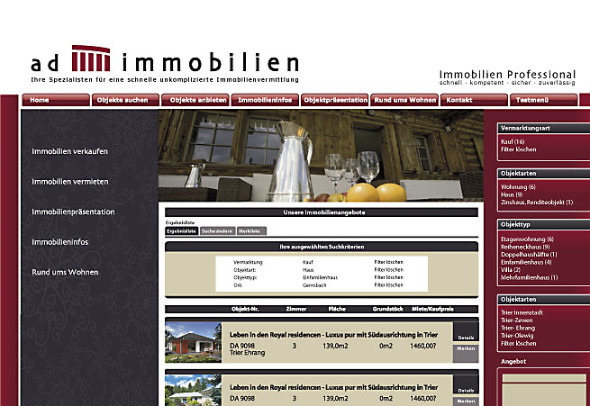 Objektlisting der AD Immobilien Group Trier